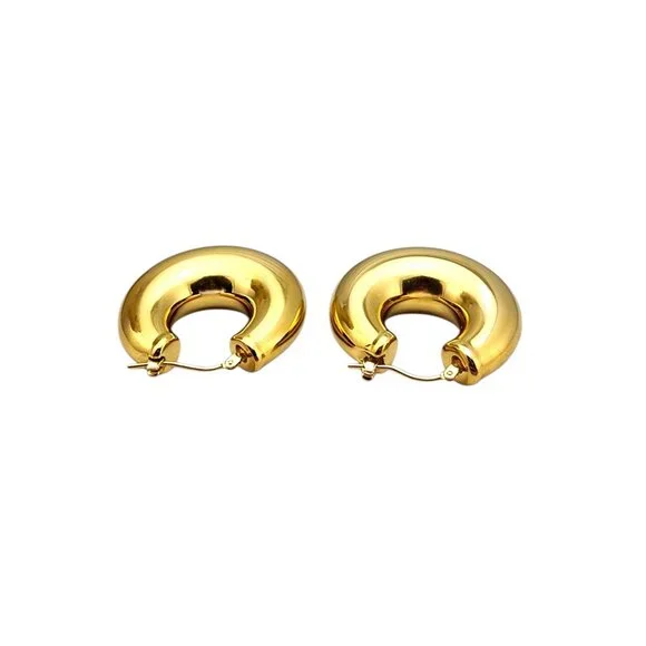 14K Yellow Gold Puffy Hoop Earrings #22716